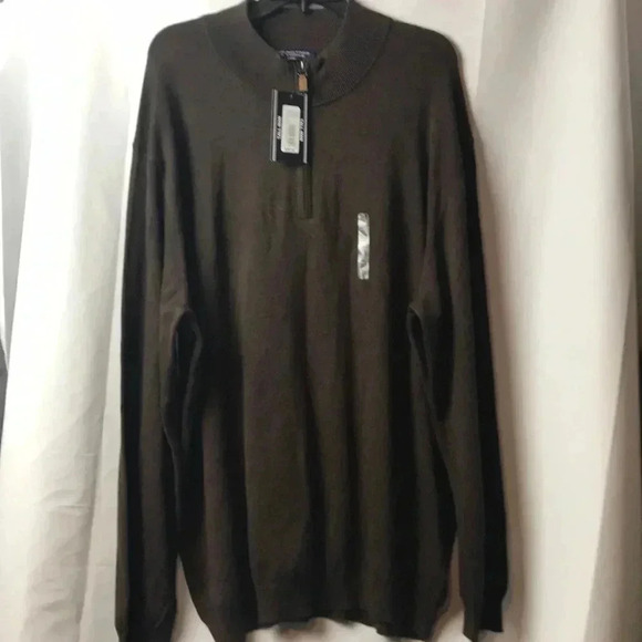 NWT ROUNDTREE & YORK MEN 2XT 3/4 ZIP SWEATER BROWN - Picture 2 of 10